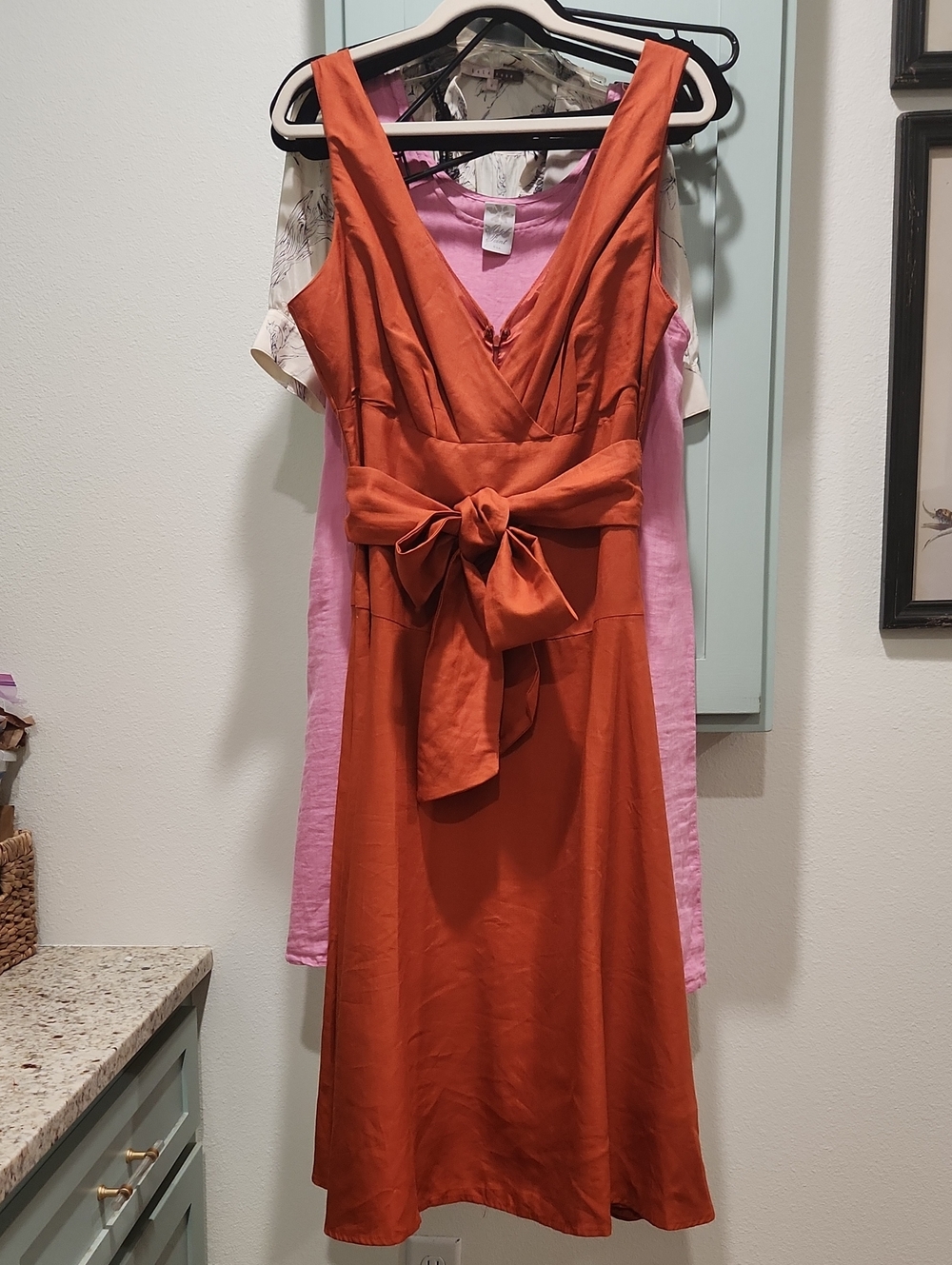Sleeveless Rust Tie-Waist Dress